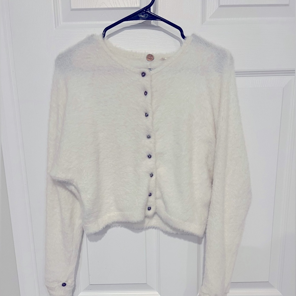 Free People FP One white Allegra Fuzzy Soft Stretchy Cropped Cardigan XS